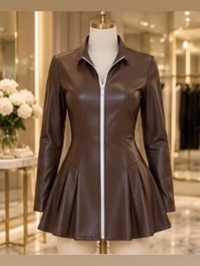 Brown Mini Zip Front Dress